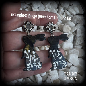 Folk horror easter rabbit tunnel earrings-Pagan Easter bunny earrings