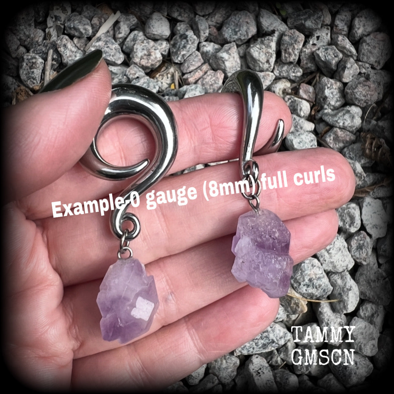 Amethyst ear hangers-Gauged earrings