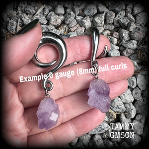 Amethyst ear hangers-Gauged earrings