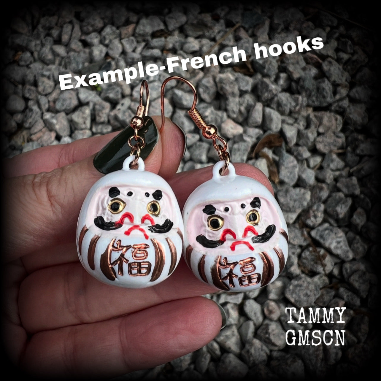 White daruma earrings-Japanese daruma doll earrings
