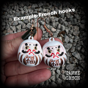 White daruma earrings-Japanese daruma doll earrings