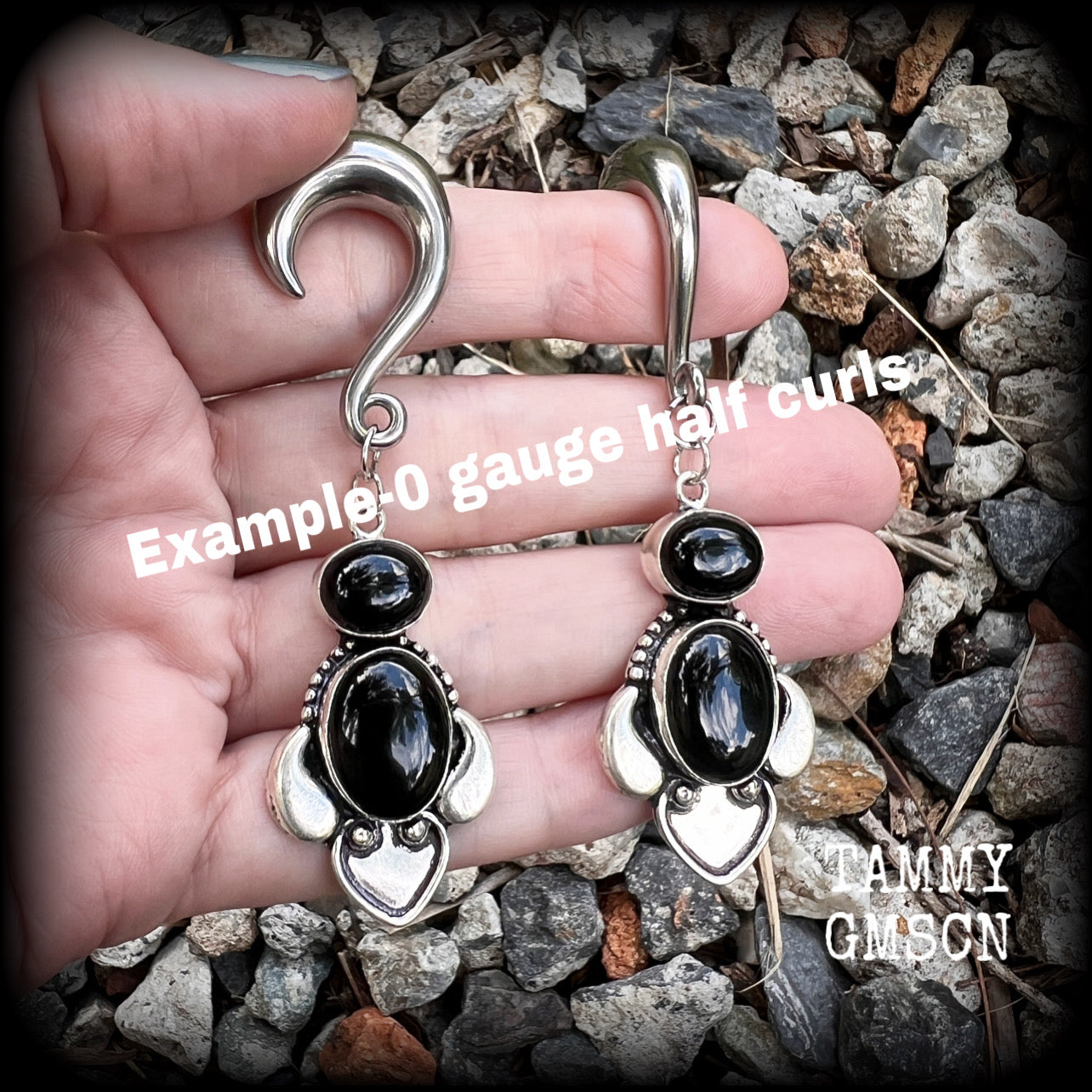 Black onyx gauged earrings-Hanging gauges