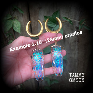 Large quartz cicada gauged earrings-Oversize insect ear weights