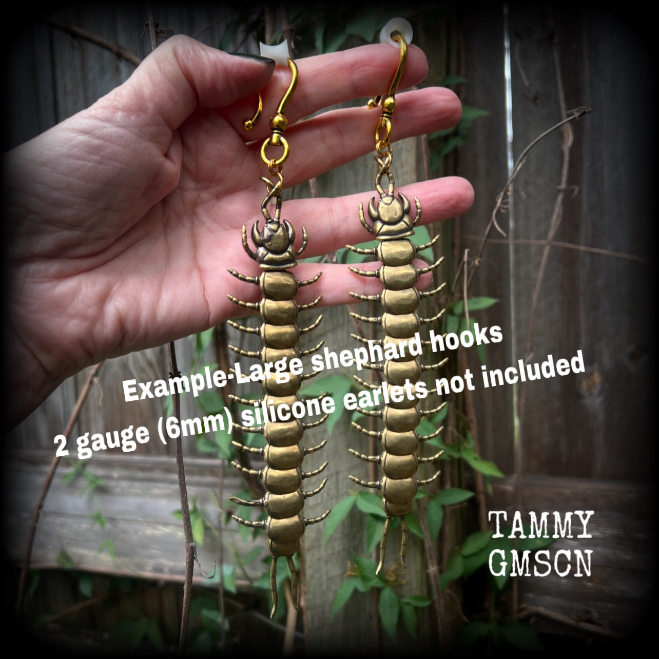Brass Centipede earrings-Arthropod insect earrings-Millipede earrings