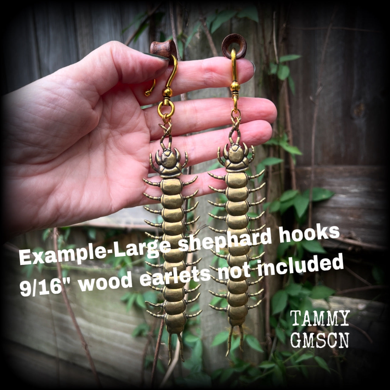 Brass Centipede earrings-Arthropod insect earrings-Millipede earrings