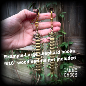 Brass Centipede earrings-Arthropod insect earrings-Millipede earrings