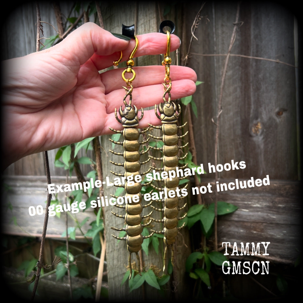 Brass Centipede earrings-Arthropod insect earrings-Millipede earrings