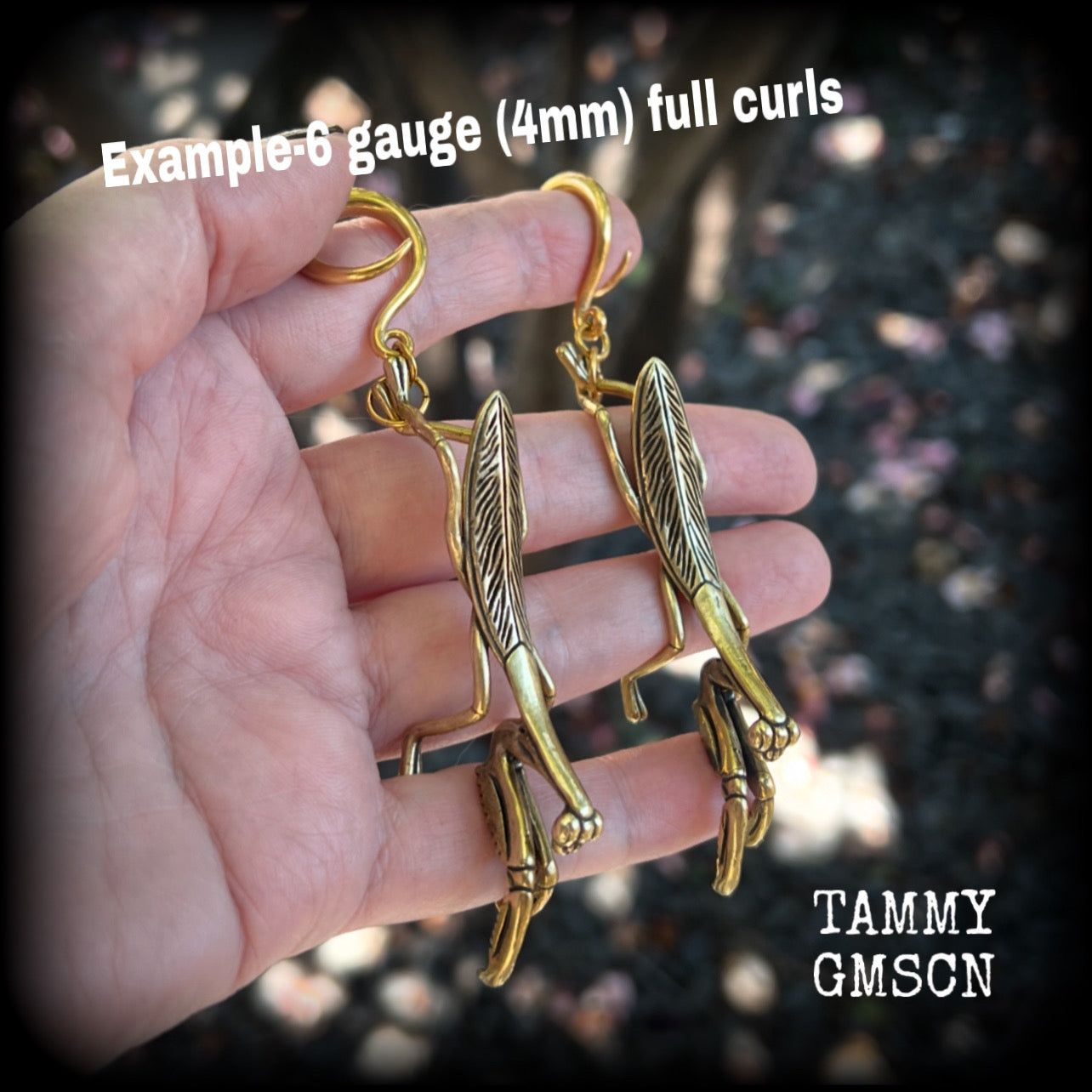 Brass praying mantis gauged earrings-Insect ear weights