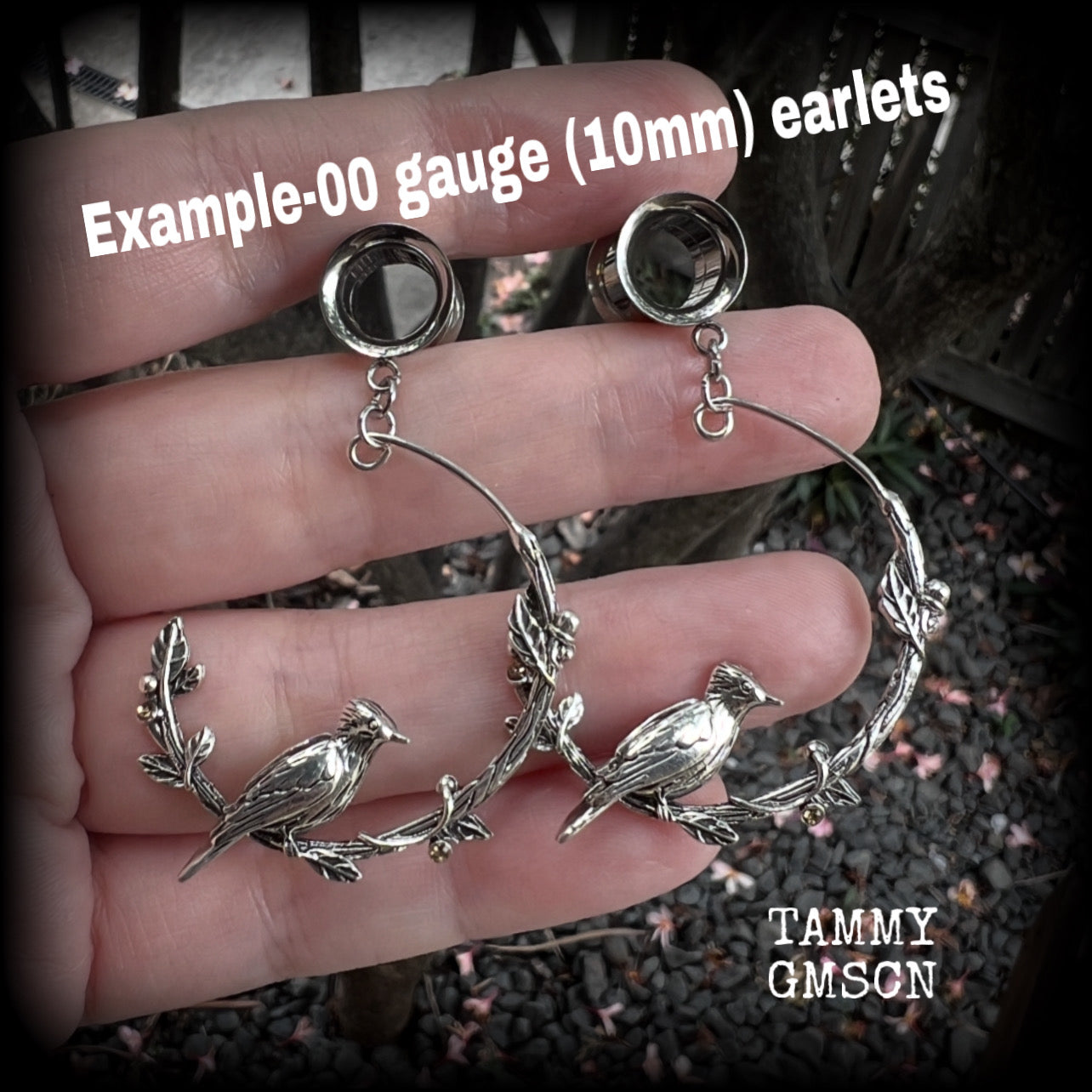 Song sparrow hoop gauged earrings-Leafy hoop ear gauges