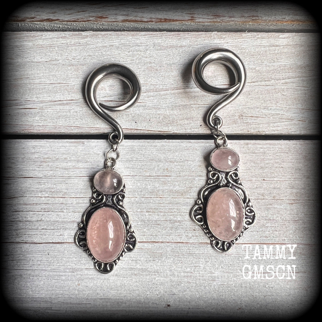 Rose quartz gauged earrings-Gemstone ear gauges