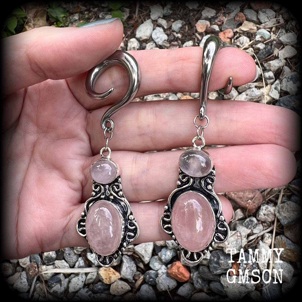 Rose quartz gauged earrings-Gemstone ear gauges