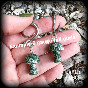 Moss jasper mushroom gauged earrings