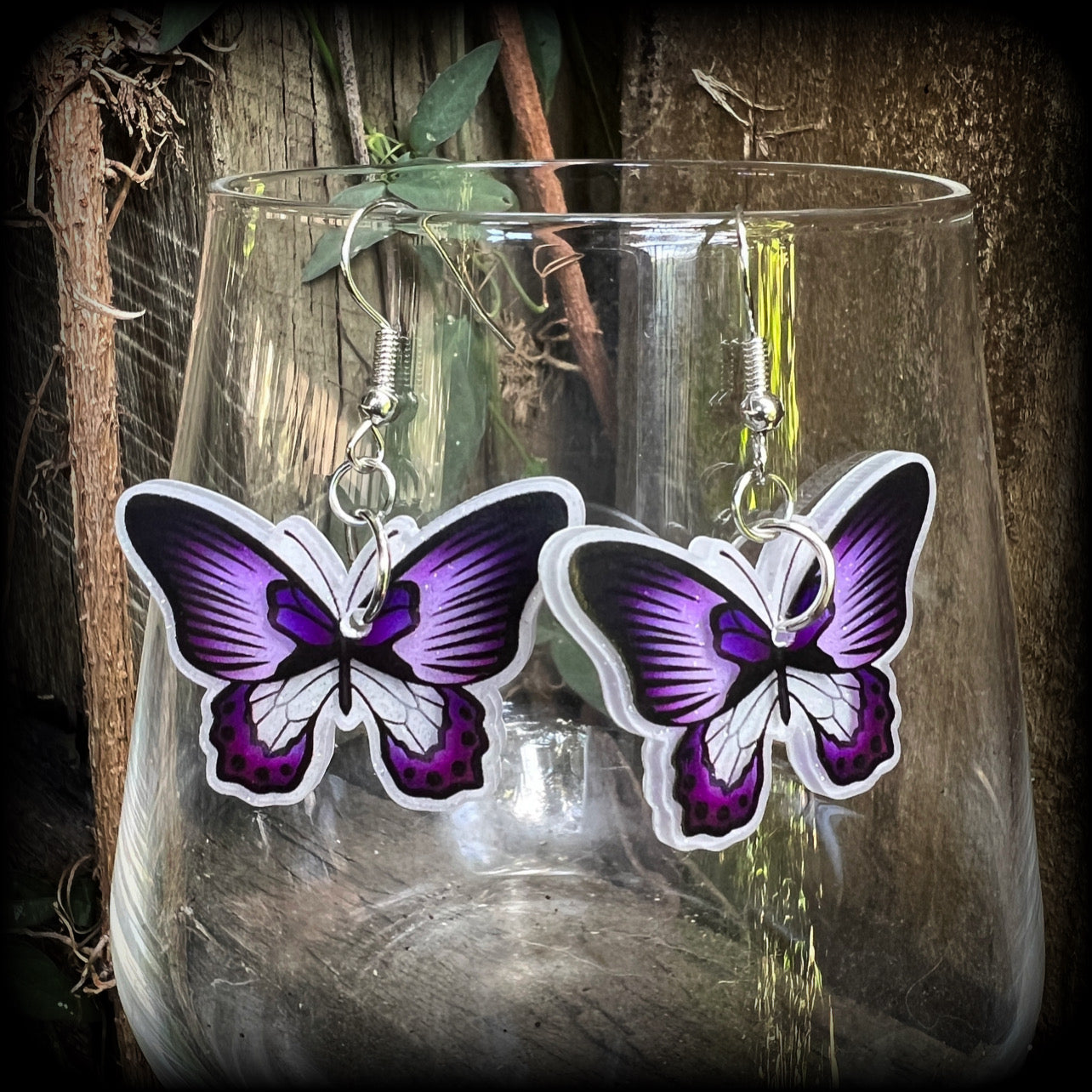 Purple butterfly earrings