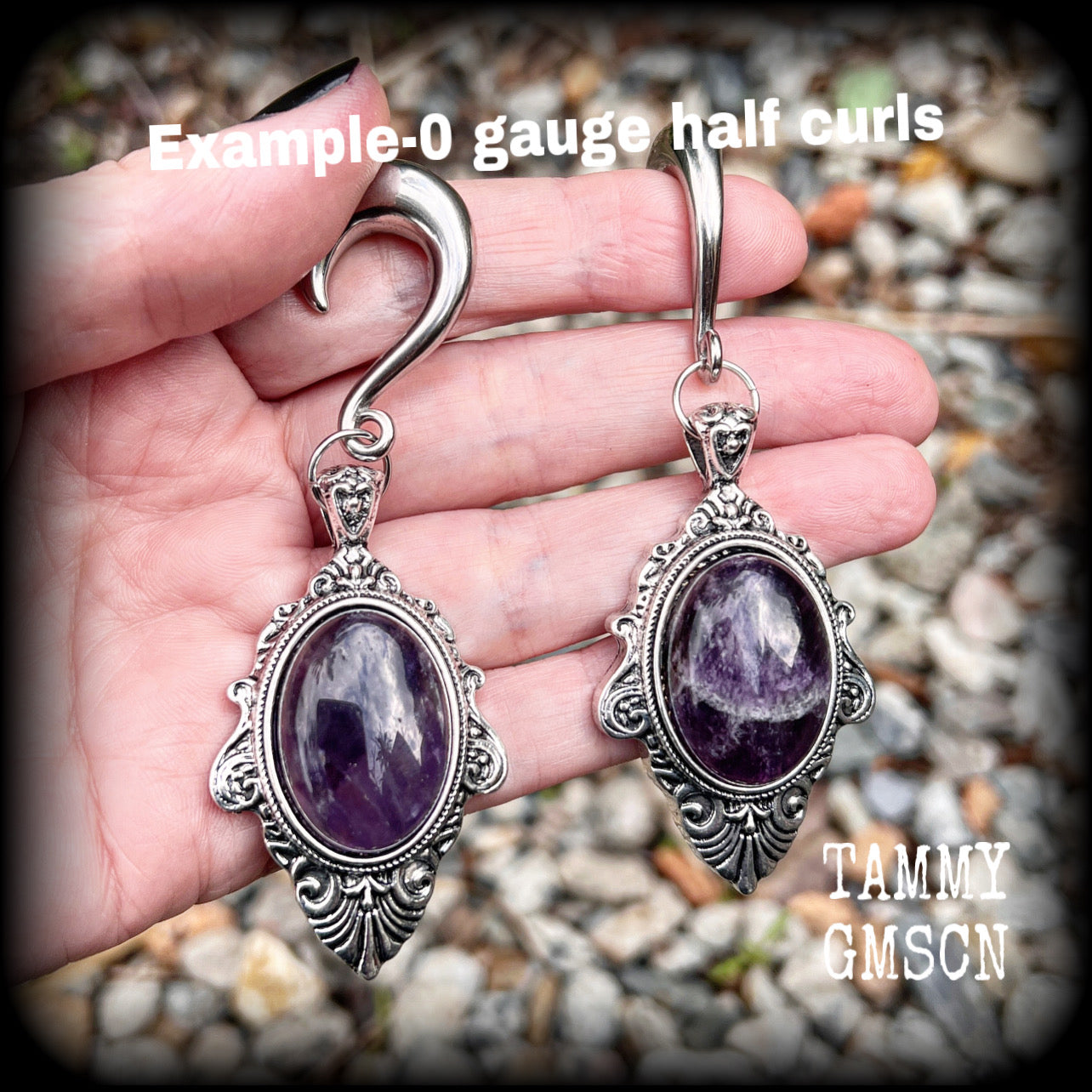 Amethyst ear gauges-Gemstone gauged earrings