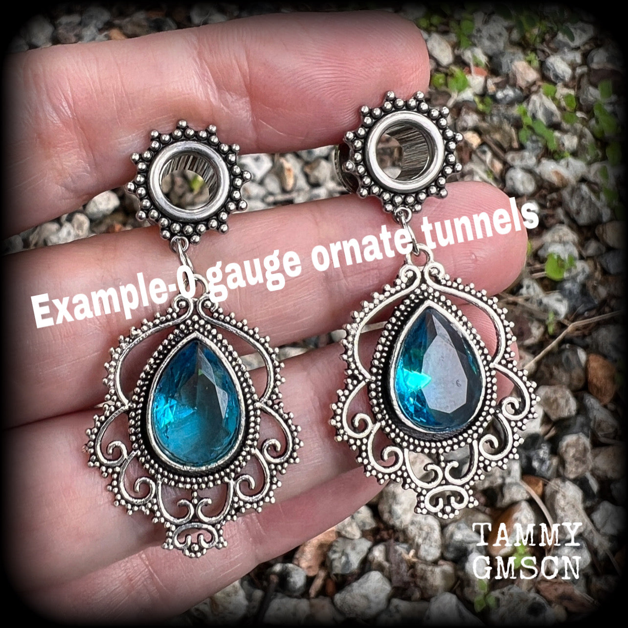 Blue topaz boho tunnel earrings-Gemstone ear gauges-Boho tunnels