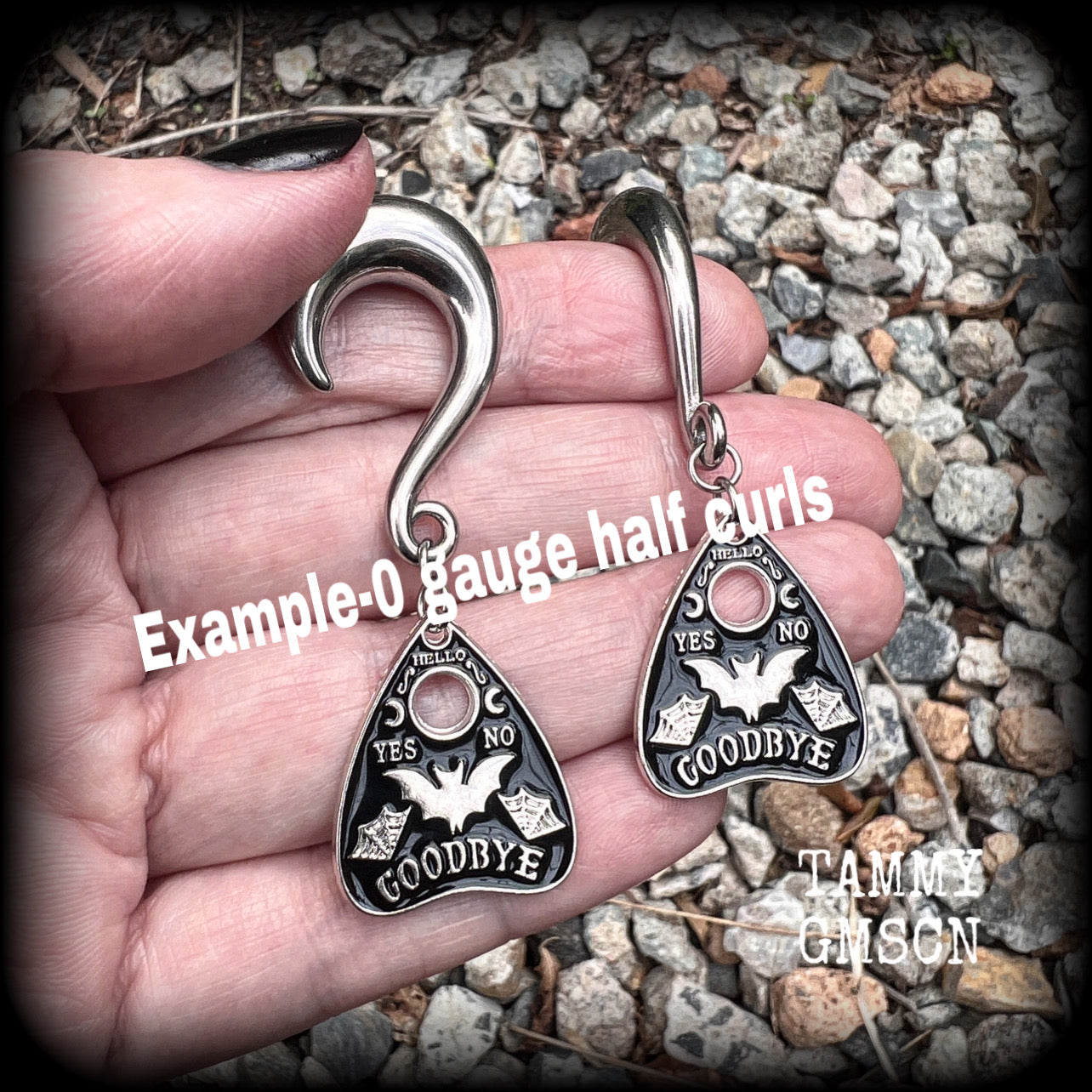 Ouija planchette gauged earrings-Halloween gauges-Bat earings