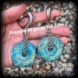 Turquoise ocean jasper gauged earrings-Gemstone ear weights