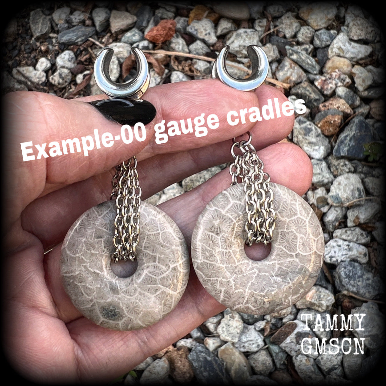 Fossilised coral jasper gauged earrings-Fossil ear gauges