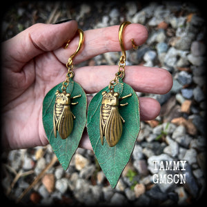 Brass cicada ear hangers Insect ear weights 6 gauge ear weights Brass ear weights Gauged earrings 6mm 8mm 10mm 12mm 14mm 16mm 19mm 22mm 25mm 28mm 30mm Stretched ears Stretched lobes Insect earrings Bugs earrings Cottagecore earrings Fairycore earring