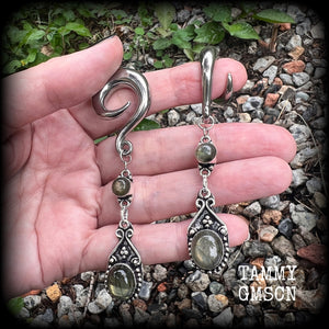 Labradorite gemstone gauged earrings-Gemstone ear gauges