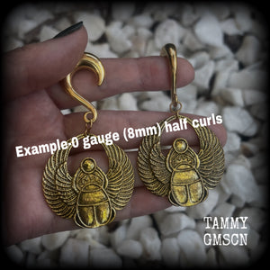 Scarab beetle gauged earrings-Insect ear weights