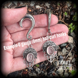Rose quartz gauged earrings-Gemstone ear weights