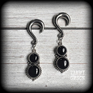 Black obsidian hanging gauges-Gemstone ear gauges