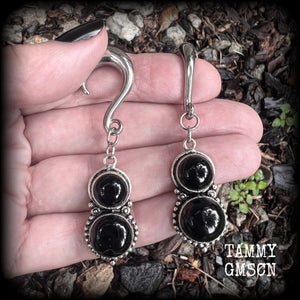 Black obsidian hanging gauges-Gemstone ear gauges