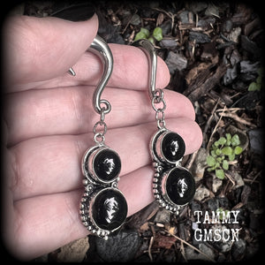 Black obsidian hanging gauges-Gemstone ear gauges