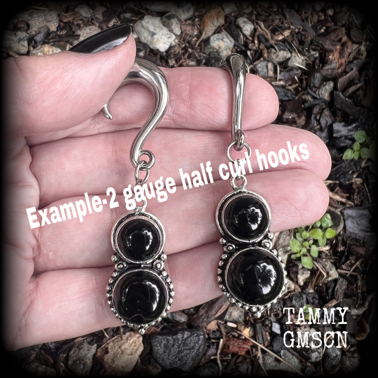 Black obsidian hanging gauges-Gemstone ear gauges