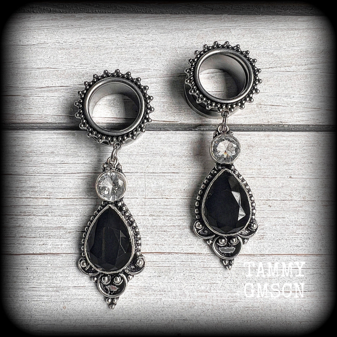 Black onyx tunnel dangles-Gemstone body jewelry