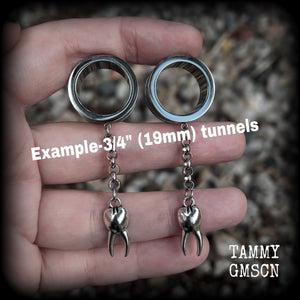 Molar tunnel earrings-Tooth tunnel dangles
