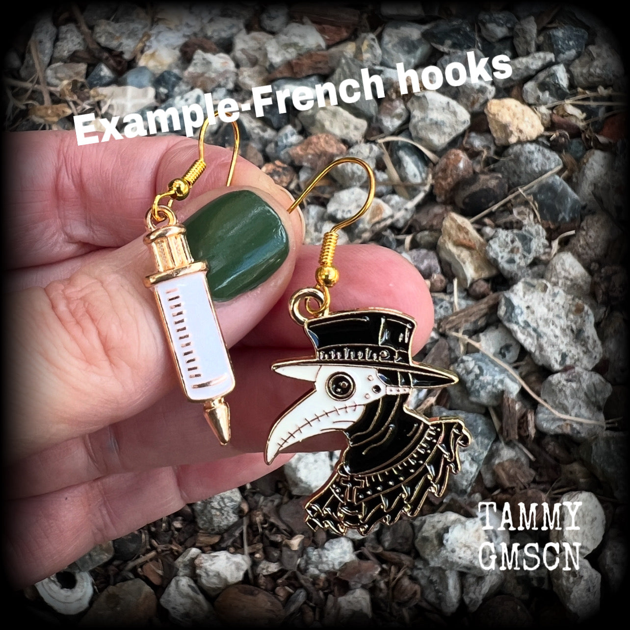 Plague Doctor and syringe earrings-Plague mask halloween earrings