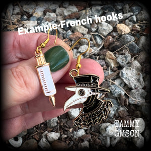 Plague Doctor and syringe earrings-Plague mask halloween earrings