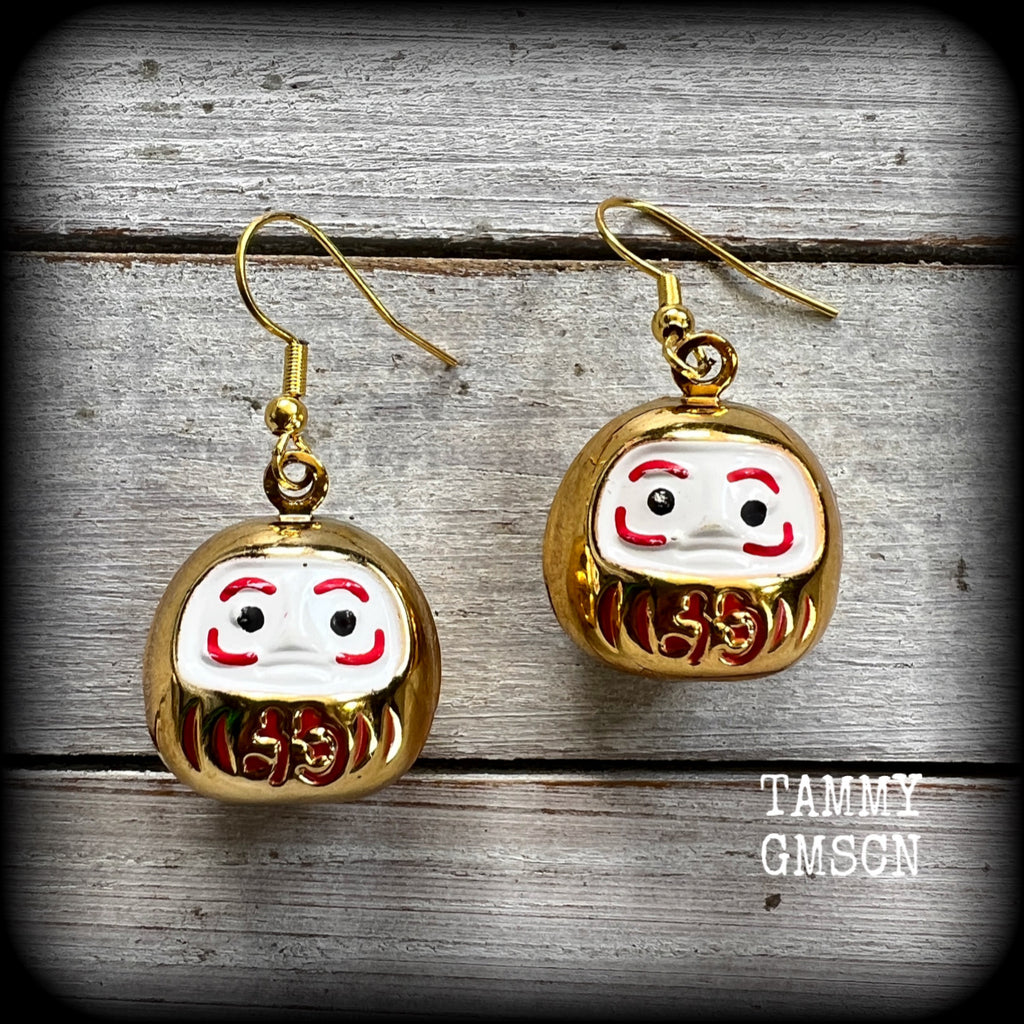 Gold daruma earrings-Japanese earrings