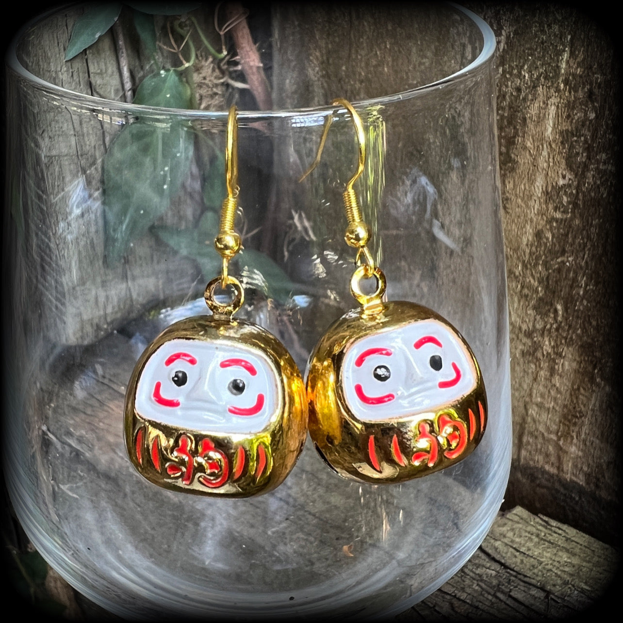 Gold daruma earrings-Japanese earrings