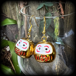 Gold daruma earrings-Japanese earrings