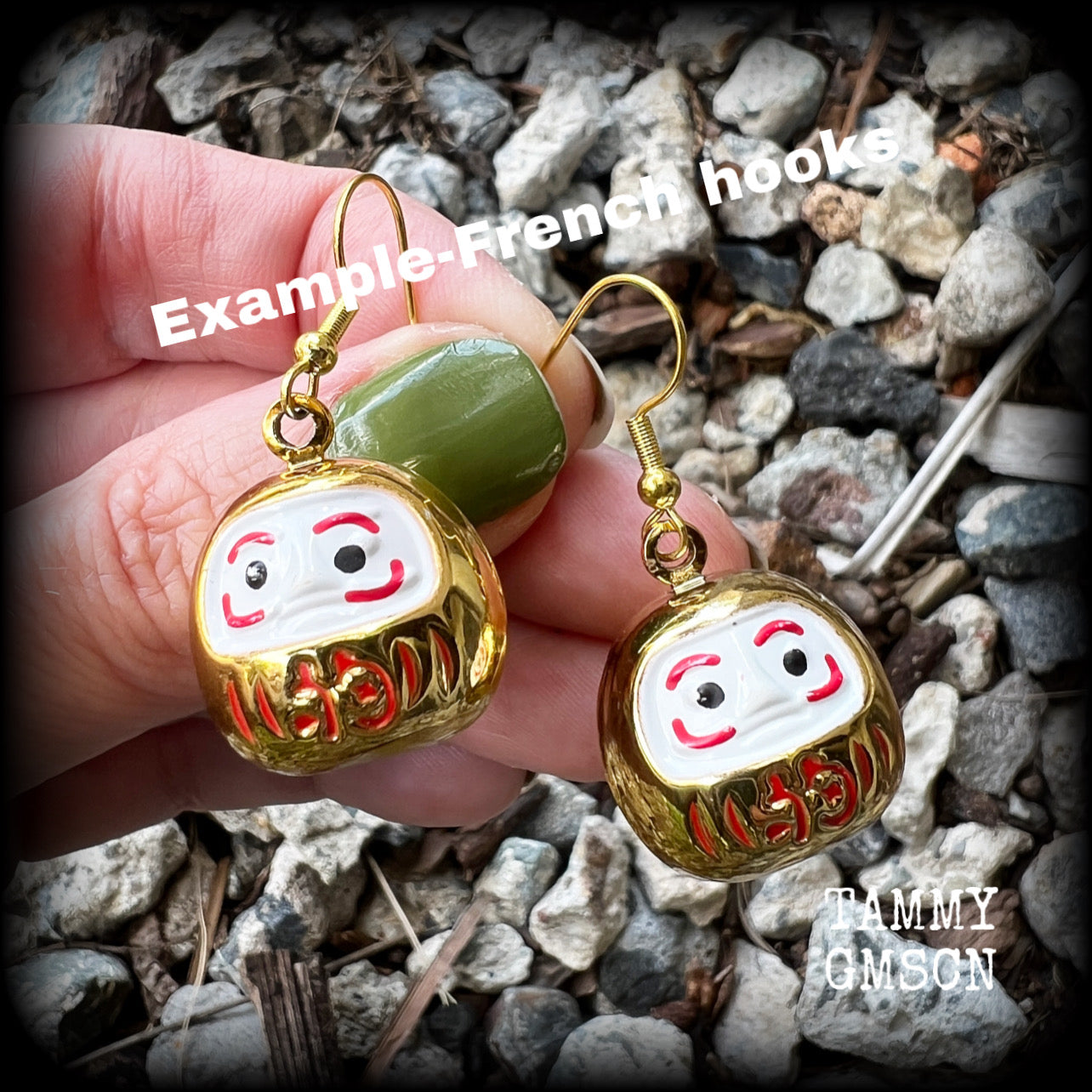 Gold daruma earrings-Japanese earrings