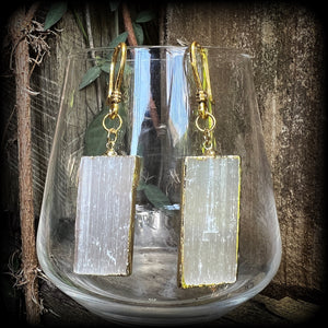 Selenite earrings-Ear hangers