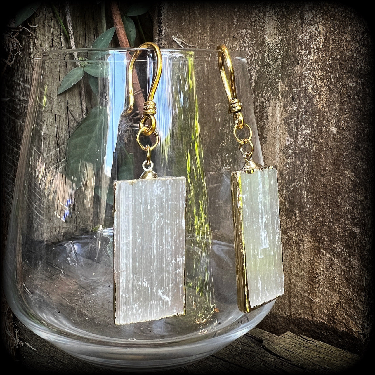 Selenite earrings-Ear hangers