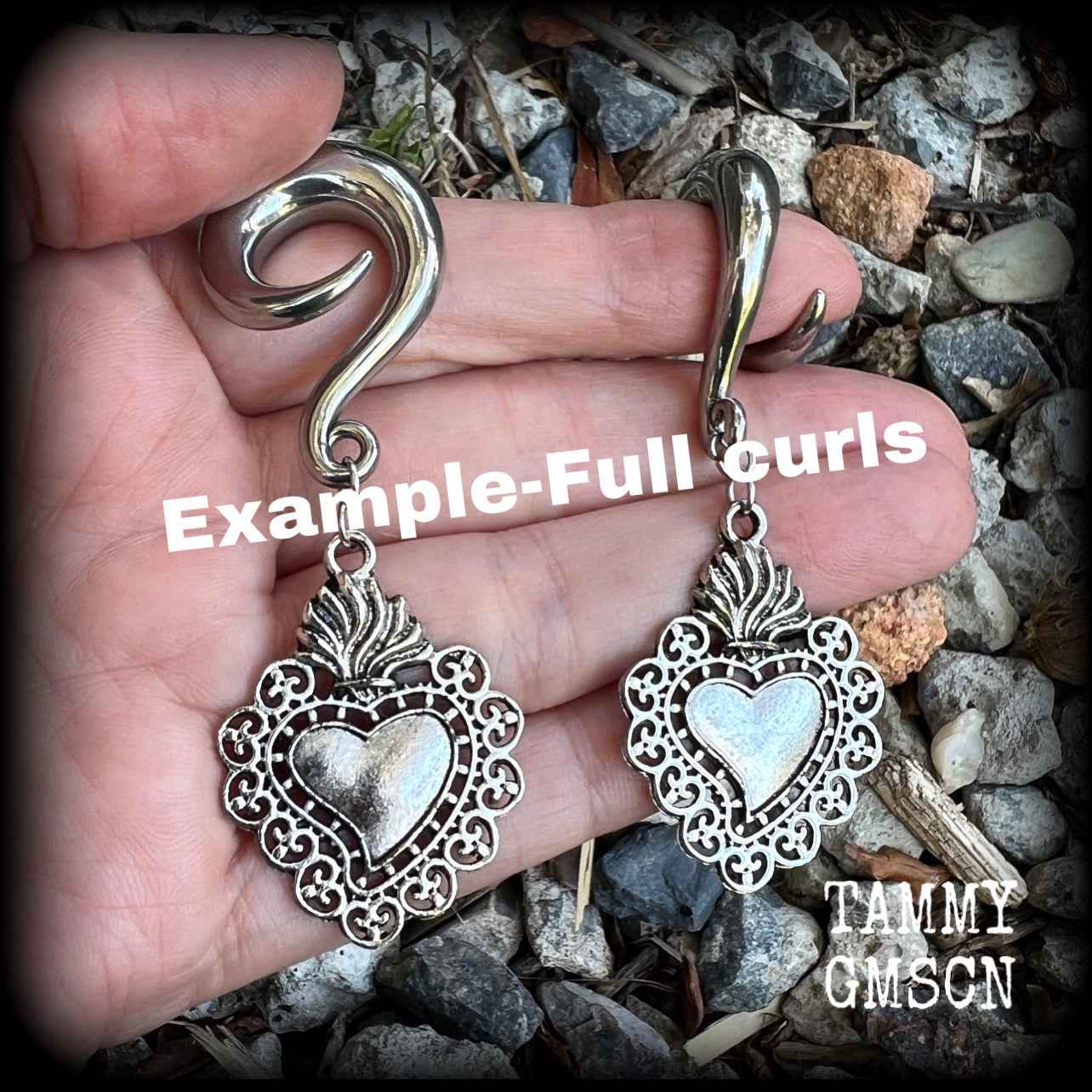 Sacred heart gauged earrings Milagros heart ear hangers 0 gauge ear weights Stretched ears Stretched lobes Gauged ears Gauged lobes Ear gauges 6g 2g 00g 1/2 9/6 5/8 3/4 7/8 1 1.10 1.18 4mm 6mm 8mm 10mm 12mm 14mm 16mm 19mm 22mm 25mm 28mm 30mm