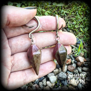 Indian agate gauged earrings-Hanging gauges