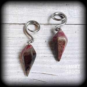 Indian agate gauged earrings-Hanging gauges