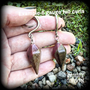 Indian agate gauged earrings-Hanging gauges