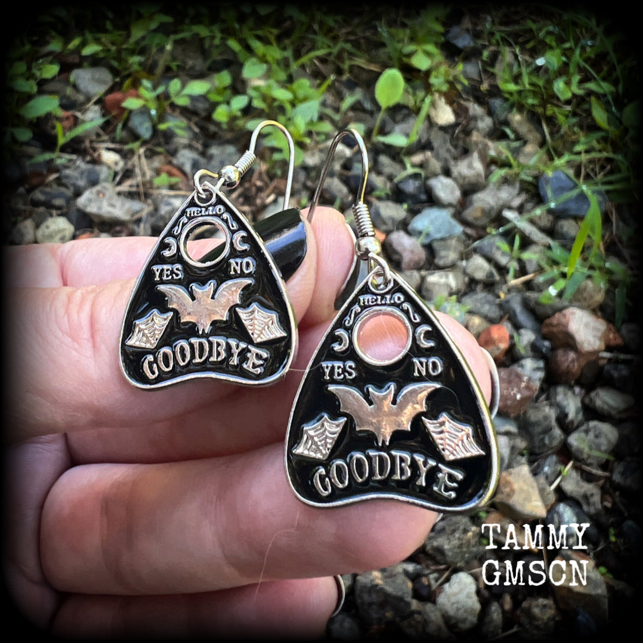 Ouija planchette bat earrings-Halloween earrings