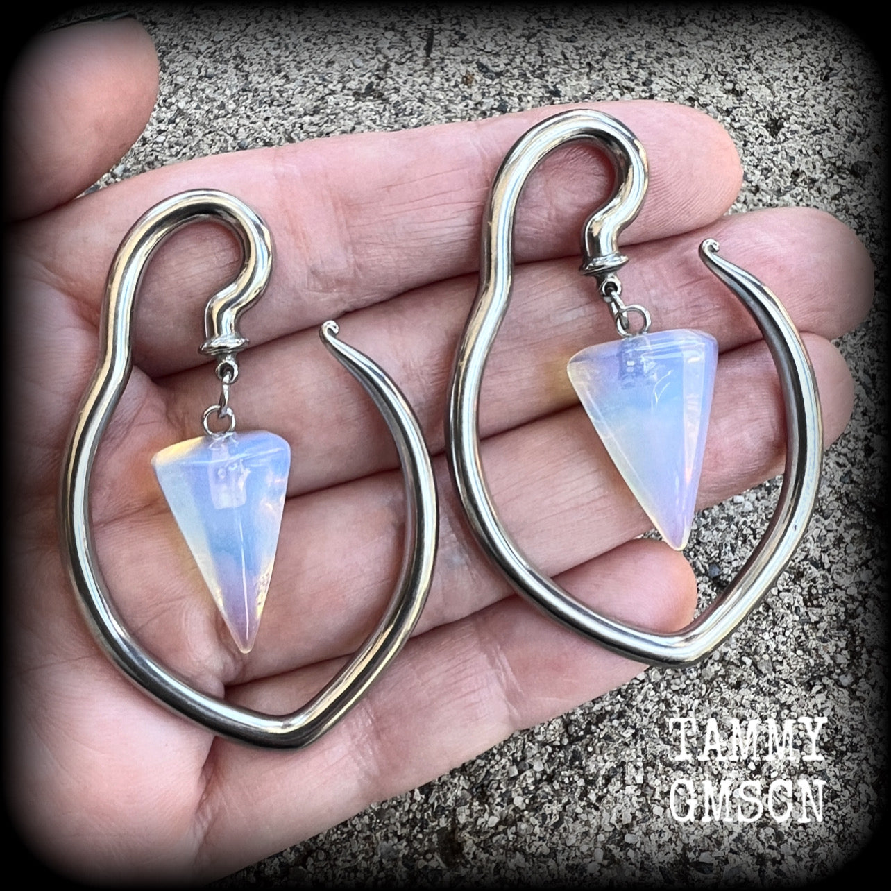 Opalite gemstone tear drop ear hangers