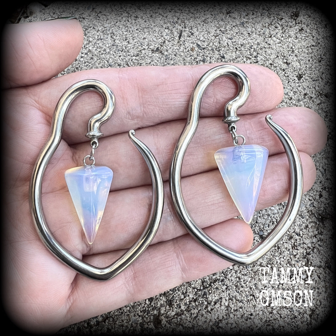 Opalite gemstone tear drop ear hangers