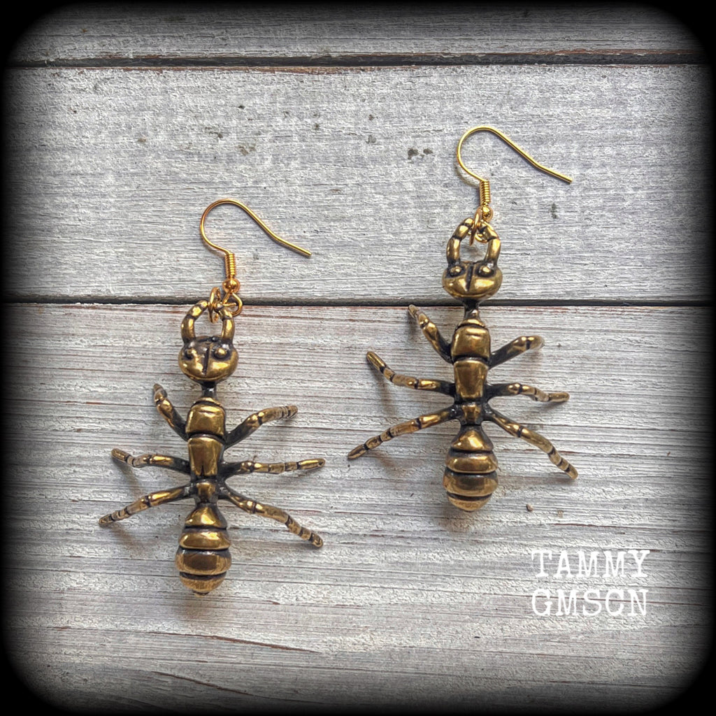 Ant earrings Brass ant earrings Forestpunk Forestcore Cottagecore Whimygoth Bugs Insects 