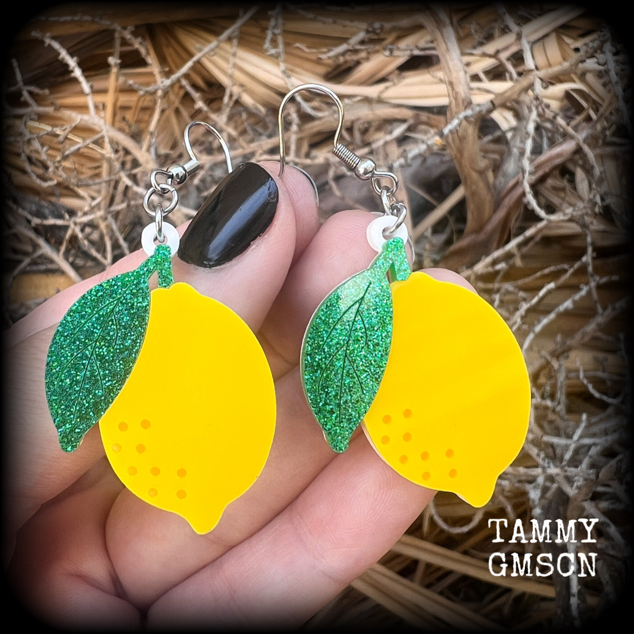 Gauged earrings Lemon earrings Citrus  Yuzu Fruit earrings Kitsch earrings Retro earrings Tunnels MCM jewelry Vegan Pierced ears Gauges Retro jewelry Fruit salad Gifts for vegans Novelty earrings Bright earrings Colourful earrings Retro jewelry Kitsch jewelry