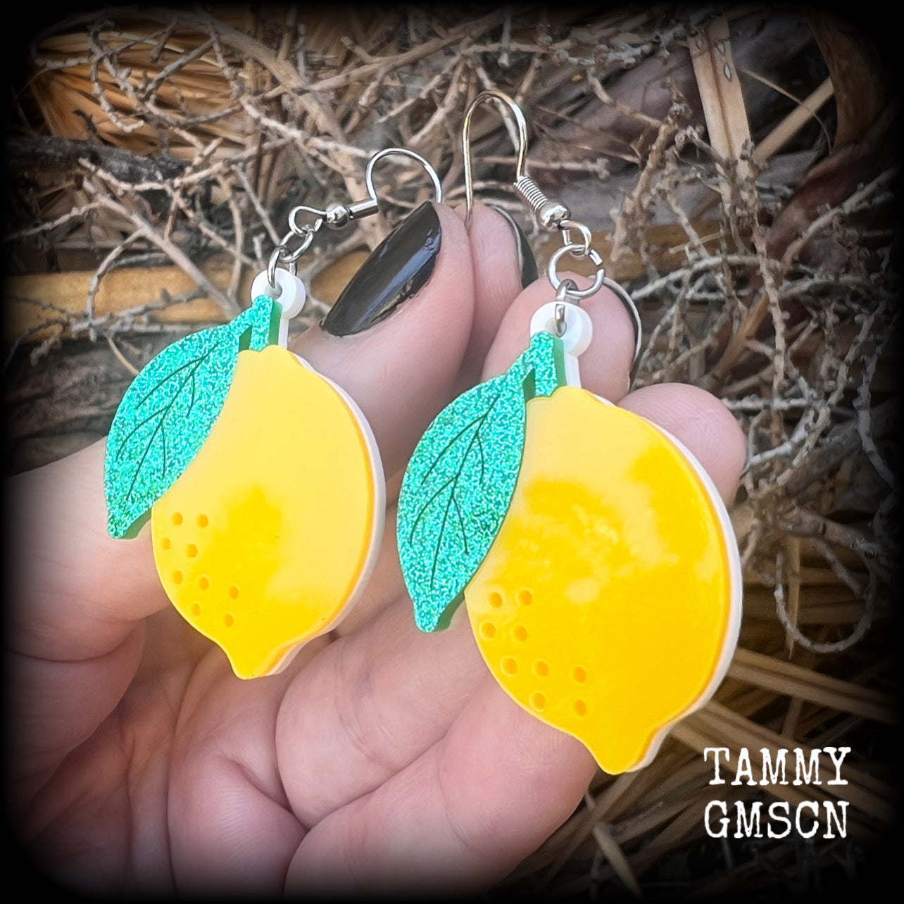 Gauged earrings Lemon earrings Citrus  Yuzu Fruit earrings Kitsch earrings Retro earrings Tunnels MCM jewelry Vegan Pierced ears Gauges Retro jewelry Fruit salad Gifts for vegans Novelty earrings Bright earrings Colourful earrings Retro jewelry Kitsch jewelry